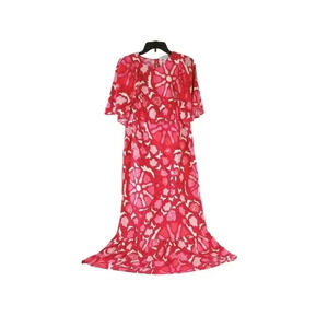 Rhode Womens Dress Red Midi Woven Keyhole Floral Flutter Sleeve Tiered Size 14